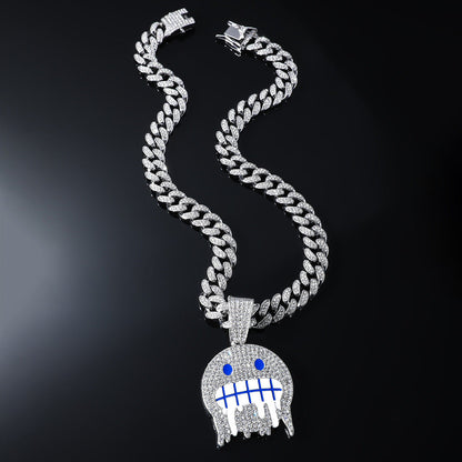 Iced out frosty face pendant necklace with a decorative chain for stylish jewelry lovers