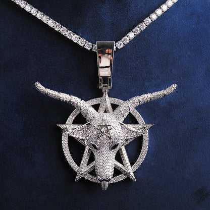 Iced out goat pendant necklace with detailed design and sparkling diamonds on a silver chain