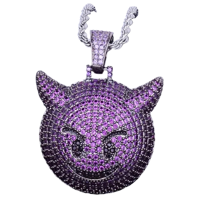 Iced Out purple demon pendant necklace with sparkling gemstones for a bold fashion statement