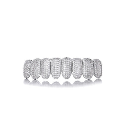 DatNewDrip silver pave full upper teeth accessory iced out hip hop grillz for bold streetwear style