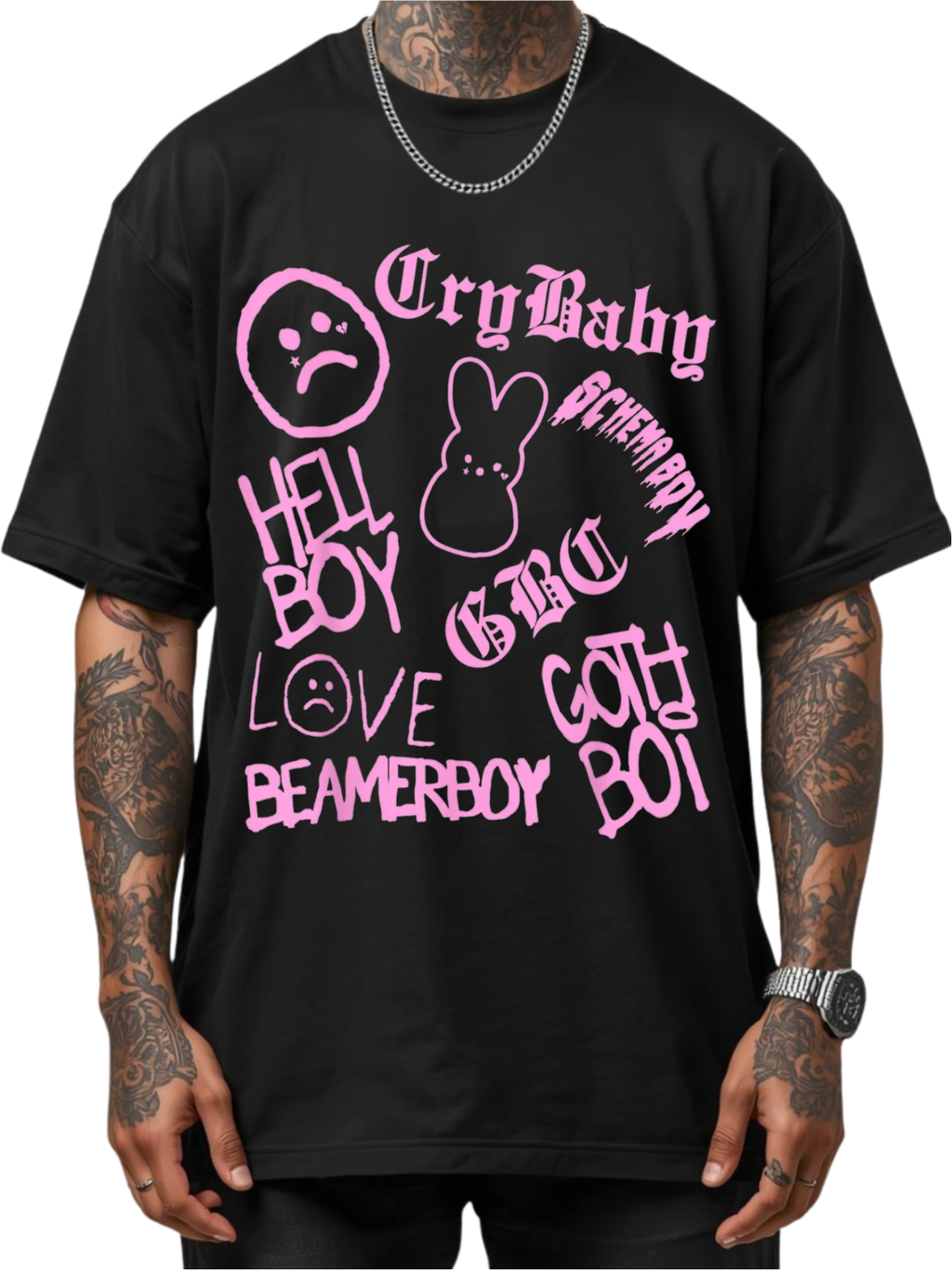Black Lil Peep scribble t-shirt made from soft cotton featuring colorful graphic prints