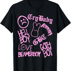 Black Lil Peep scribble t-shirt featuring pink graphic designs and distressed text