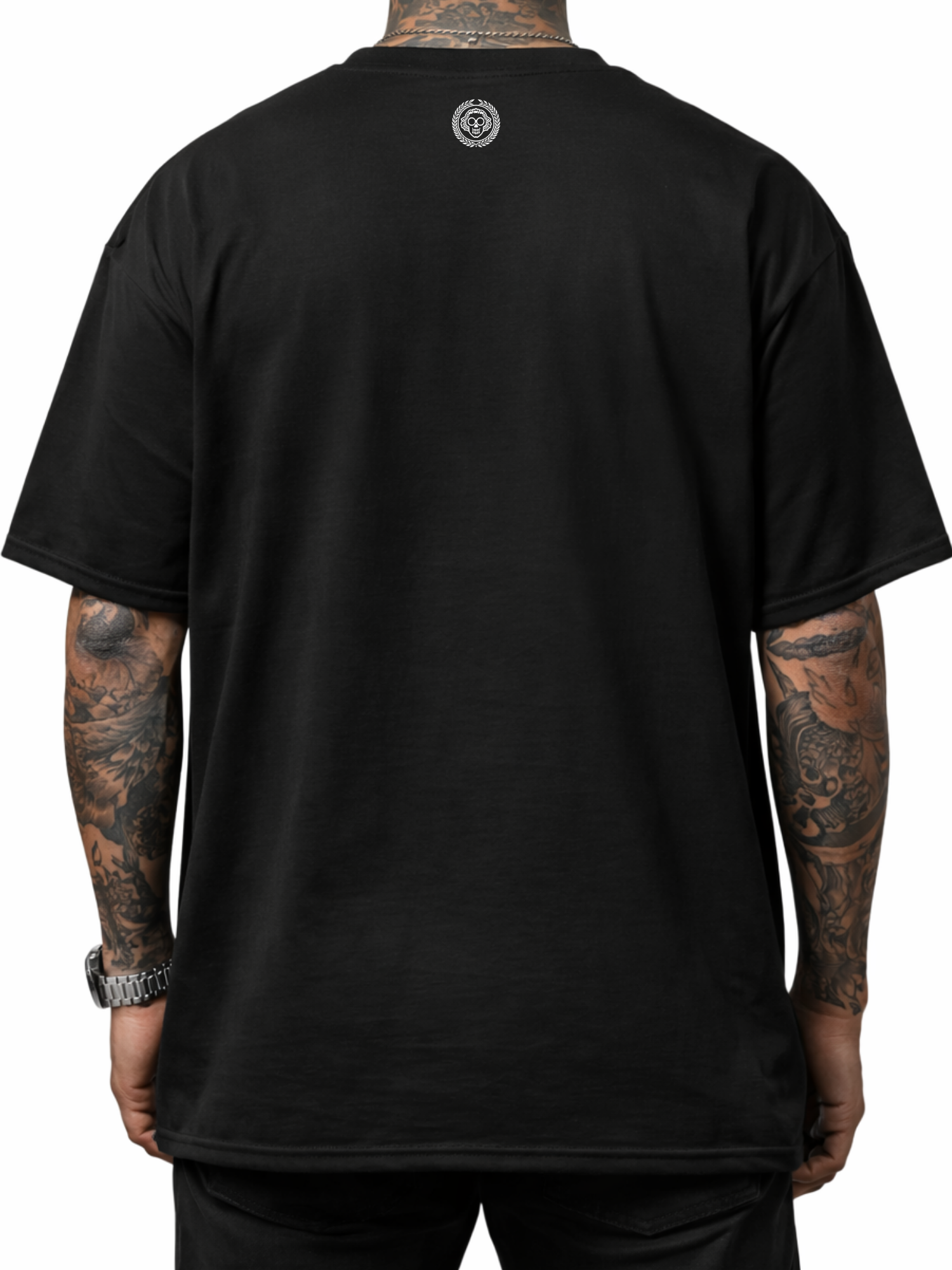 Black cotton t-shirt featuring a Mac Dre graphic tee design on the back for stylish streetwear.