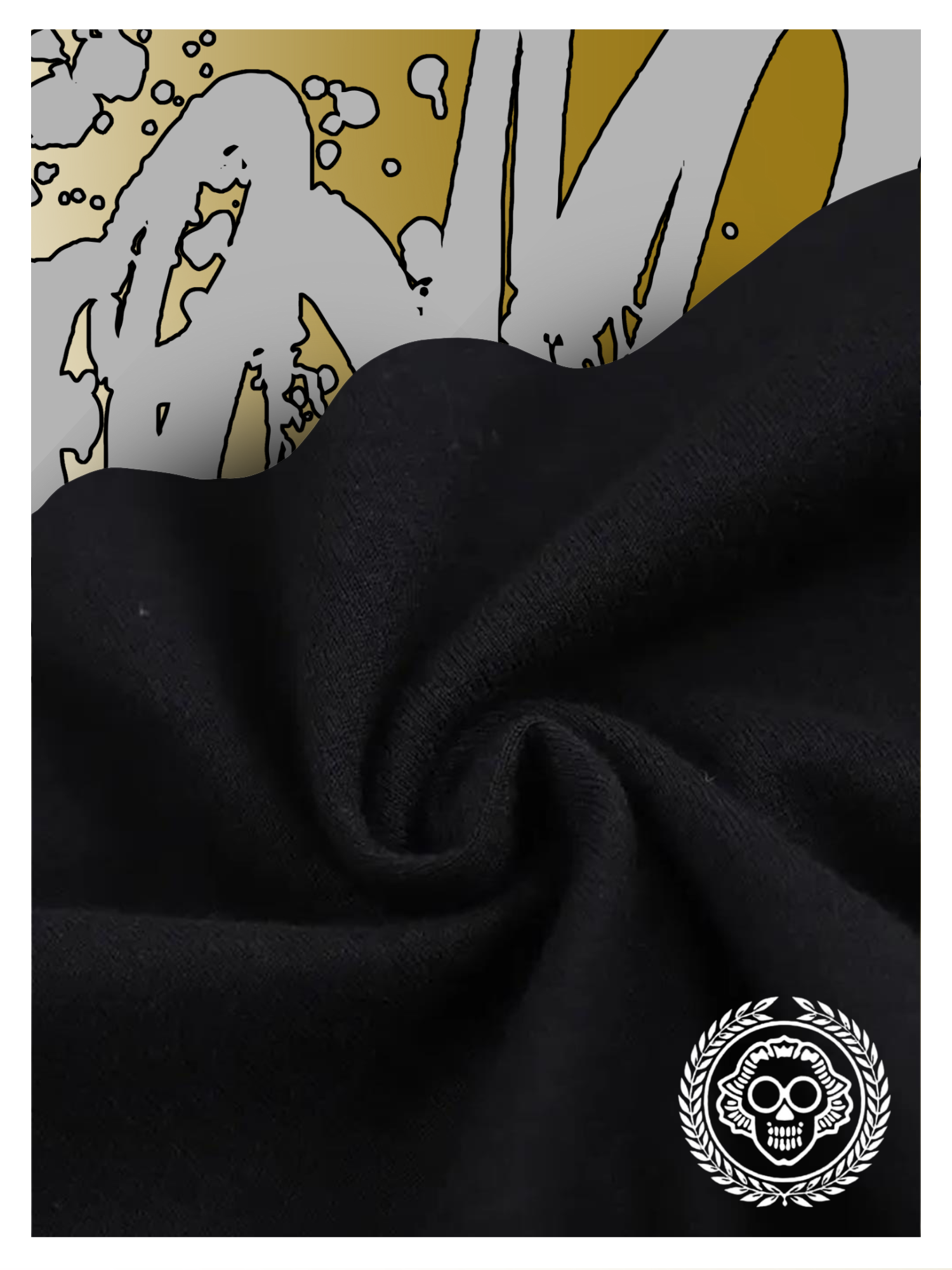 Black cotton Mac Dre graphic tee featuring a bold gold and white design