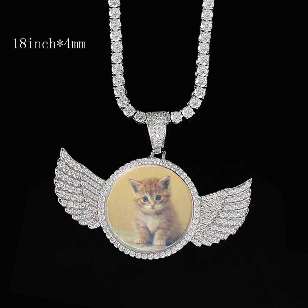 Custom Iced Out Angel Wings Medallions Custom Photo Pendant & Chain