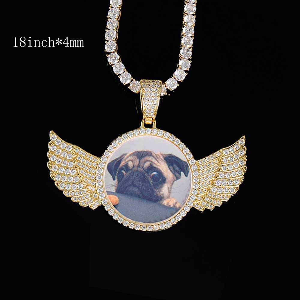 Custom Iced Out Angel Wings Medallions Custom Photo Pendant & Chain