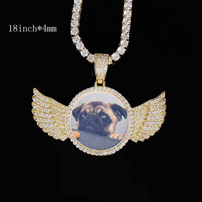 Custom Iced Out Angel Wings Medallions Custom Photo Pendant & Chain