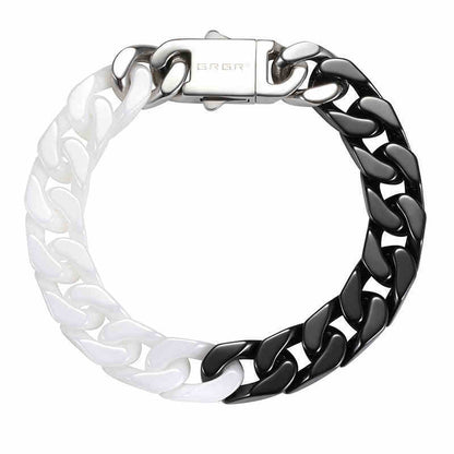 Ceramic Curbed Cuban Link Chain Style White Black Silver Bracelet