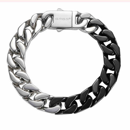 Ceramic Curbed Cuban Link Chain Style White Black Silver Bracelet