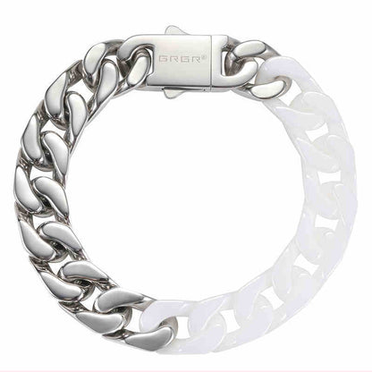 Ceramic Curbed Cuban Link Chain Style White Black Silver Bracelet