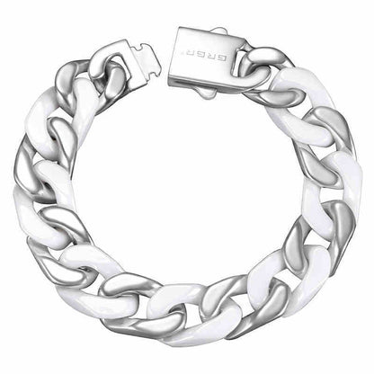 Ceramic Curbed Cuban Link Chain Style White Black Silver Bracelet