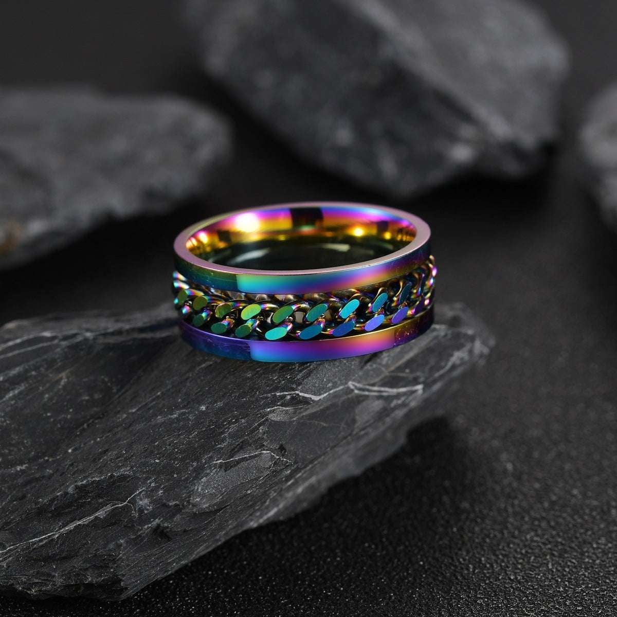 Sleek Titanium Rotatable Chain Fidget Spinner Bottle Opener Ring