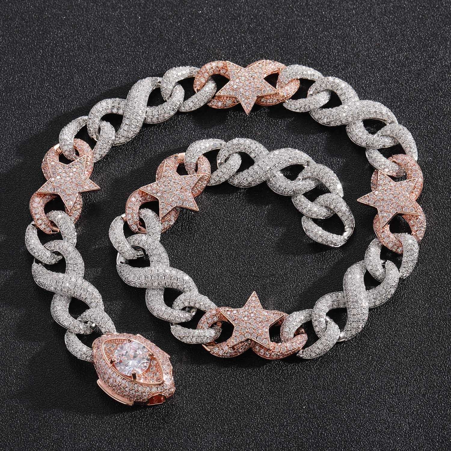 Iced Out Two-Tone Five-Pointed Star Vision Clasp Necklace Chain