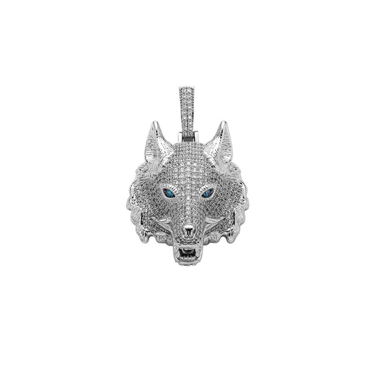 Iced Out Wolf Head Necklace Pendant