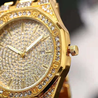 Iced Out Octagon Two Tone Band Watch & Bracelet Set