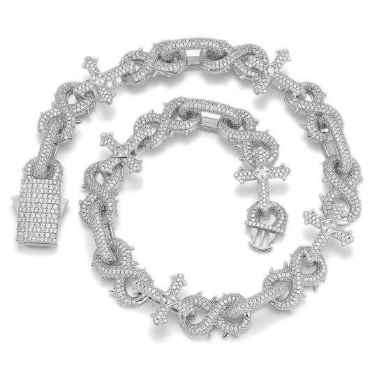 Iced Out Infinity Thorn Cross Cuban Link Necklace Chain