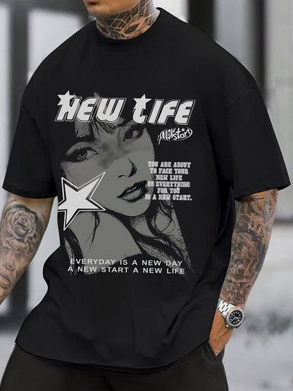 DatNewDrip New Life mens t-shirt featuring graphic print and motivational text design