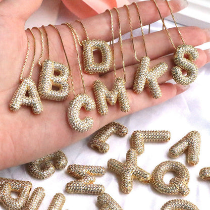 Brass Zircon Bubble Balloon Letter Pendant Necklace For Women - DATNEWDRIP
