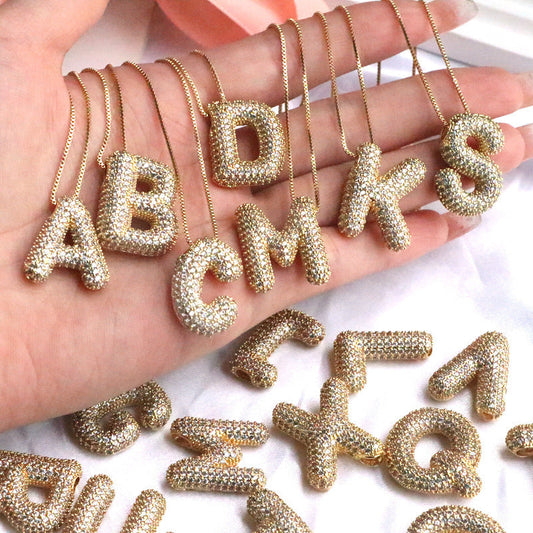 Brass Zircon Bubble Balloon Letter Pendant Necklace For Women - DATNEWDRIP