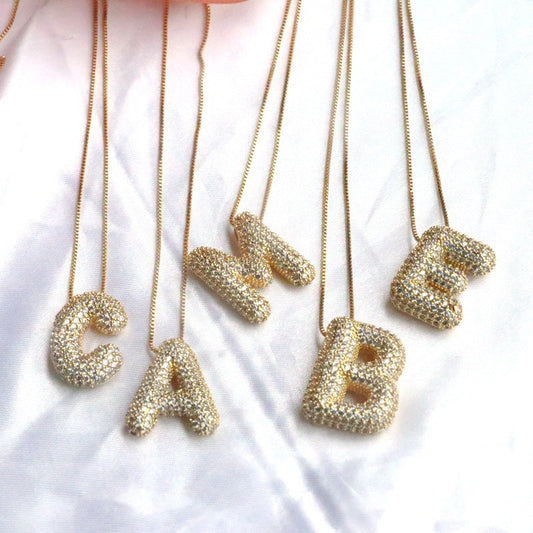 Brass Zircon Bubble Balloon Letter Pendant Necklace For Women - DATNEWDRIP