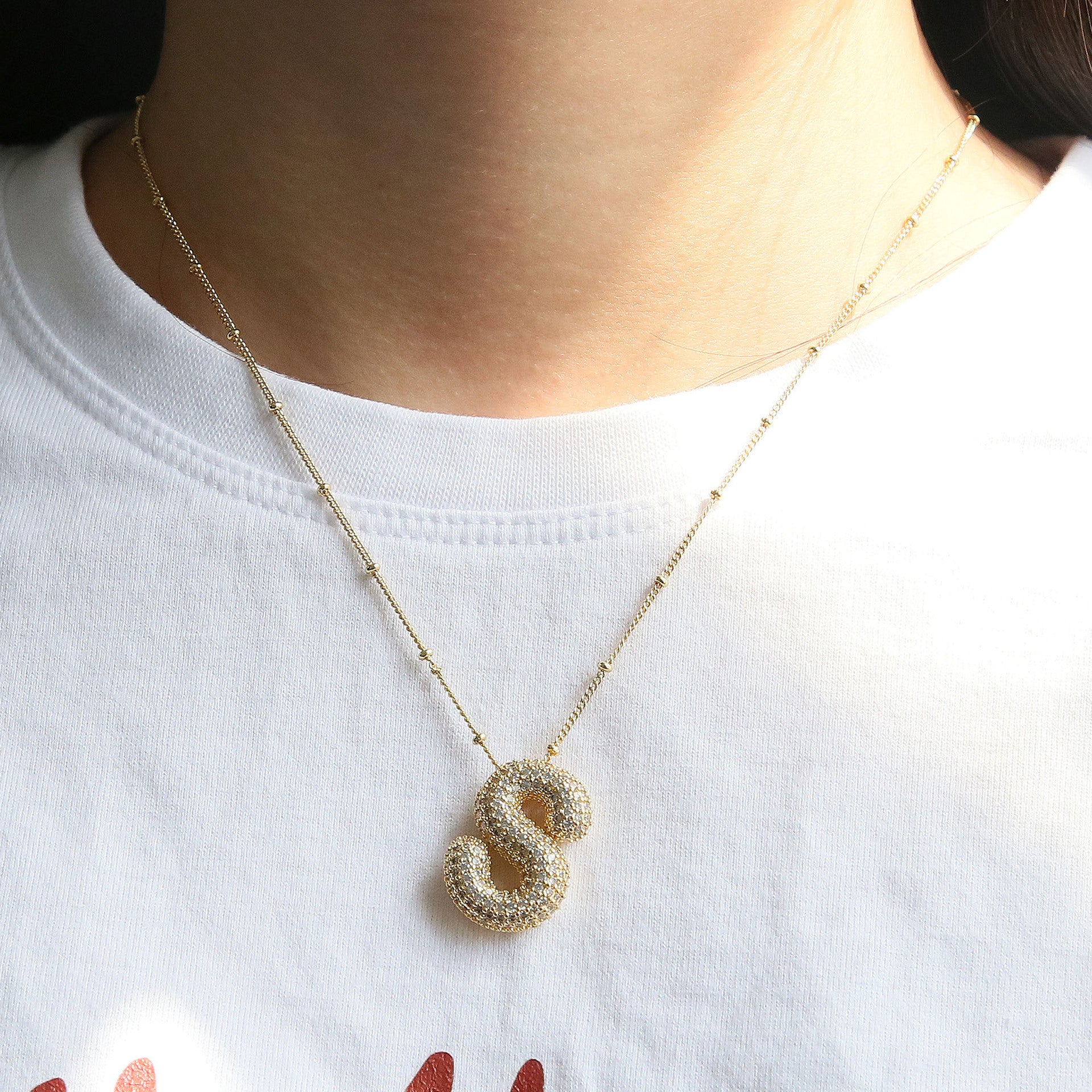 Brass Zircon Bubble Balloon Letter Pendant Necklace For Women - DATNEWDRIP