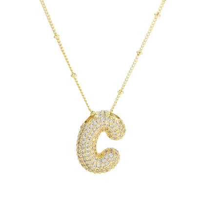 Brass Zircon Bubble Balloon Letter Pendant Necklace For Women - DATNEWDRIP
