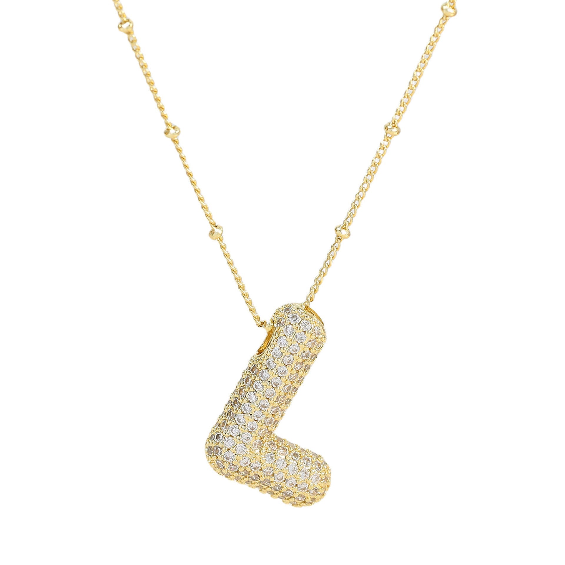 Brass Zircon Bubble Balloon Letter Pendant Necklace For Women - DATNEWDRIP
