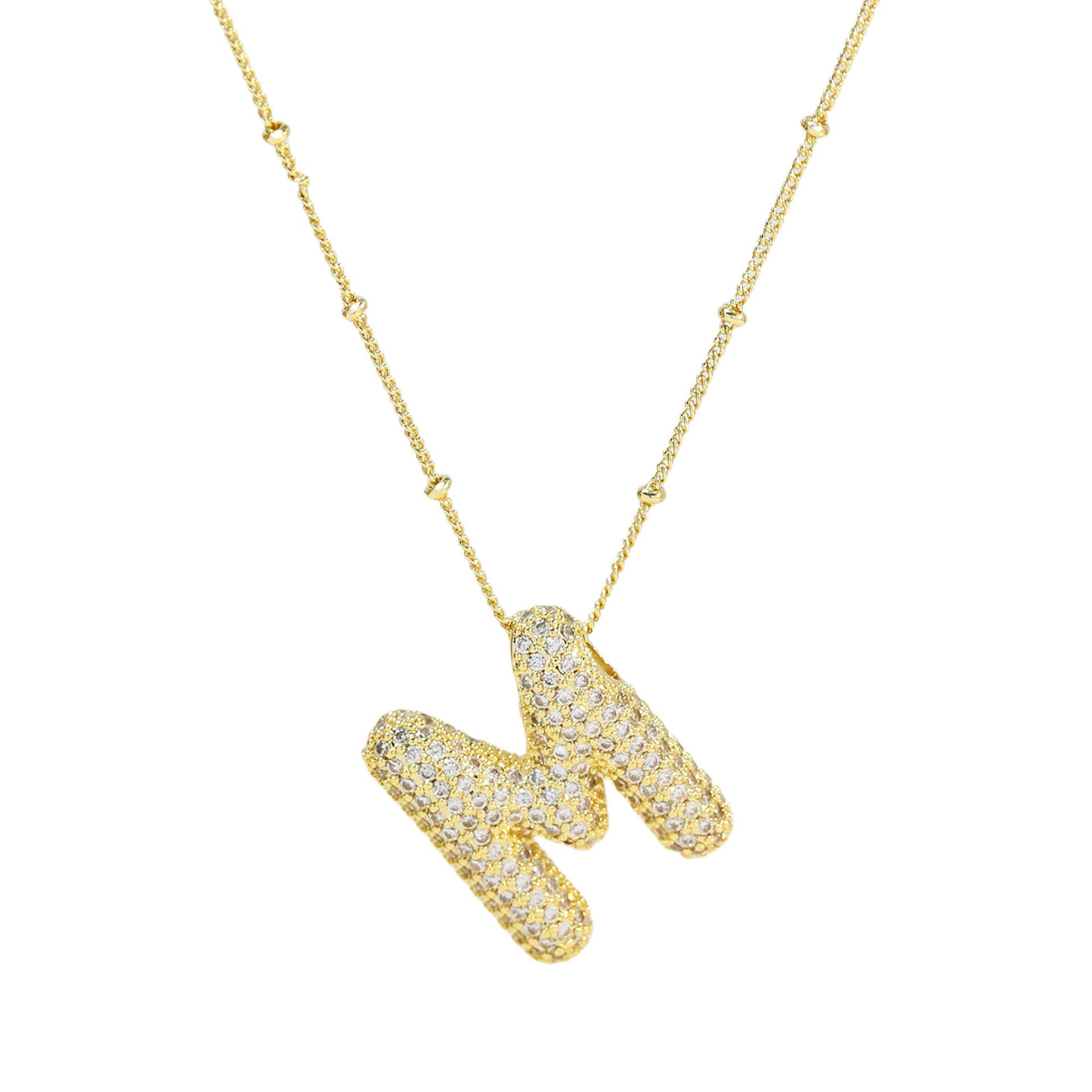 Brass Zircon Bubble Balloon Letter Pendant Necklace For Women - DATNEWDRIP