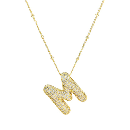 Brass Zircon Bubble Balloon Letter Pendant Necklace For Women - DATNEWDRIP