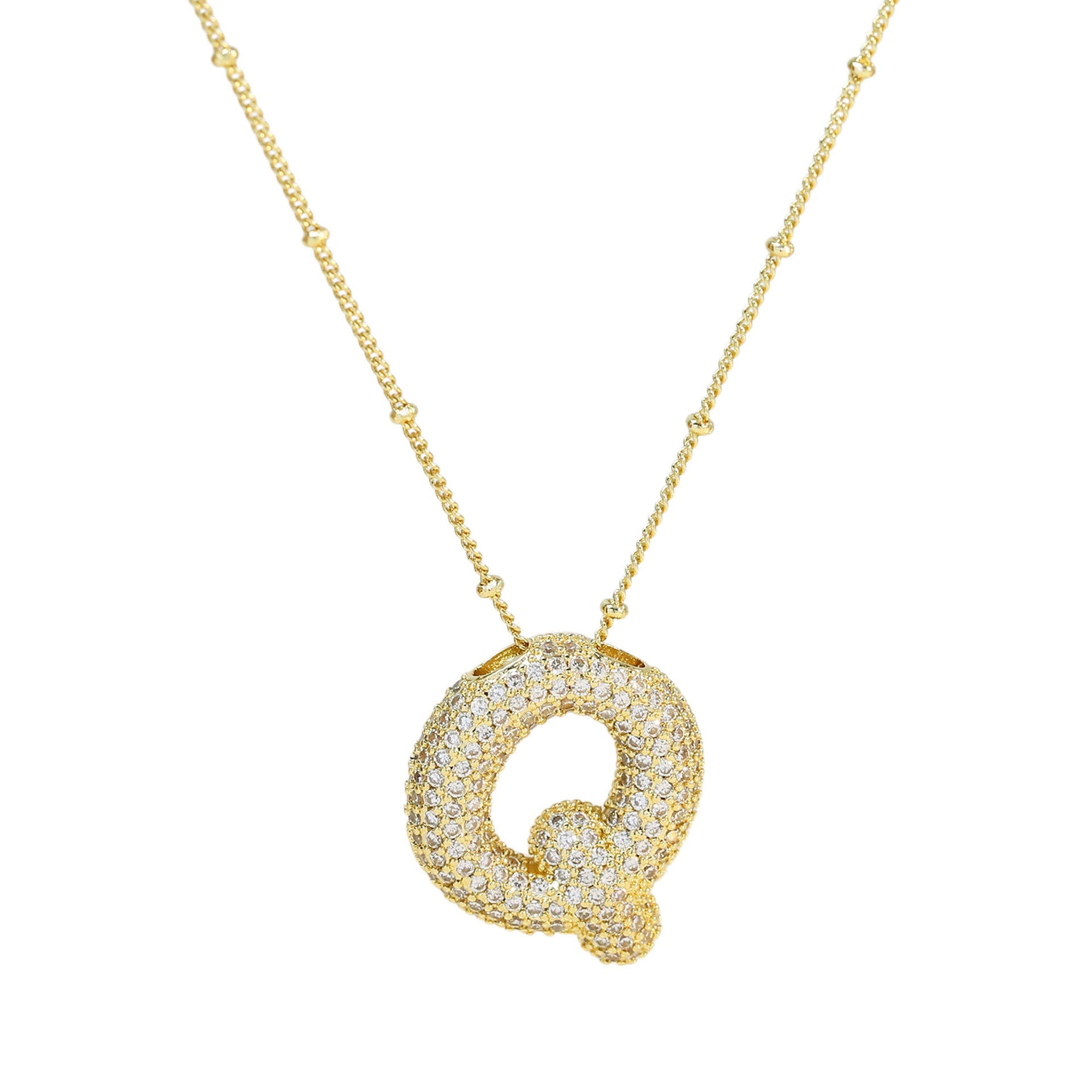 Brass Zircon Bubble Balloon Letter Pendant Necklace For Women - DATNEWDRIP