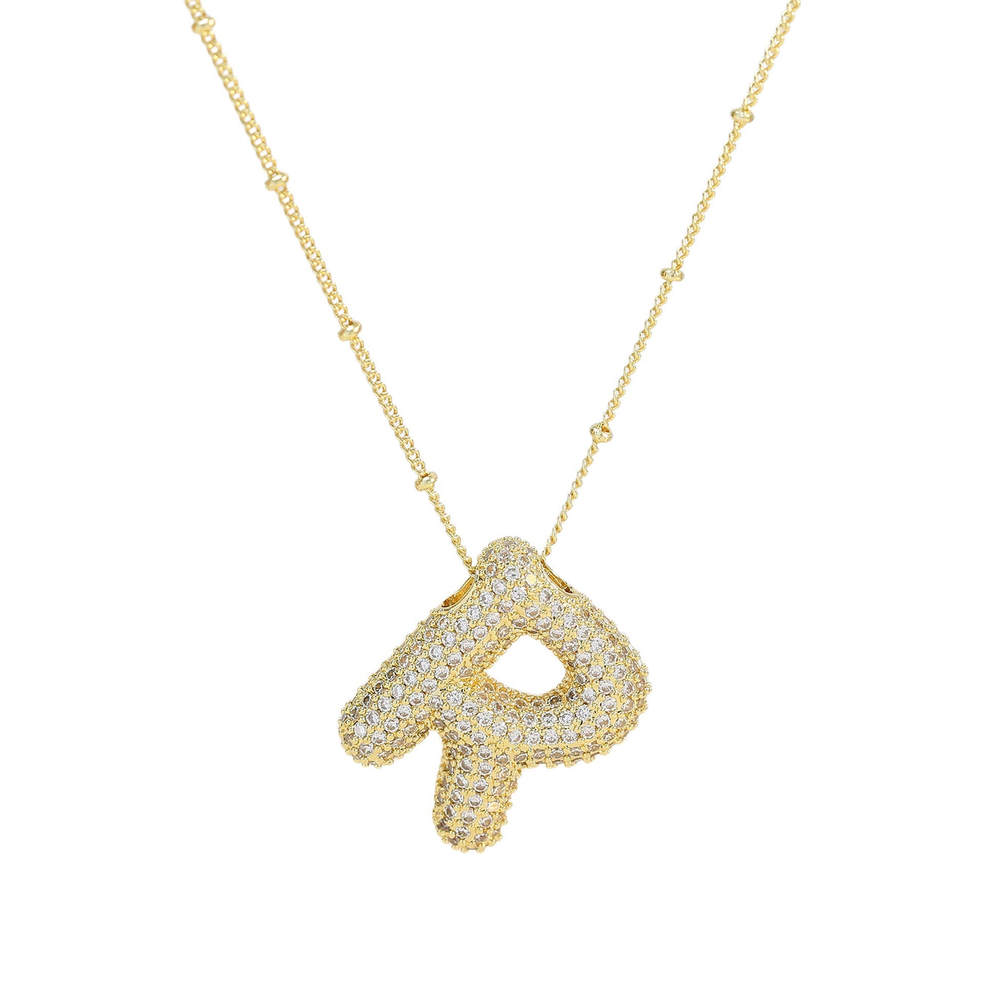 Brass Zircon Bubble Balloon Letter Pendant Necklace For Women - DATNEWDRIP