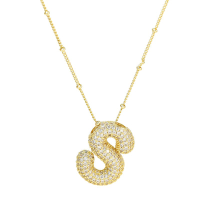 Brass Zircon Bubble Balloon Letter Pendant Necklace For Women - DATNEWDRIP