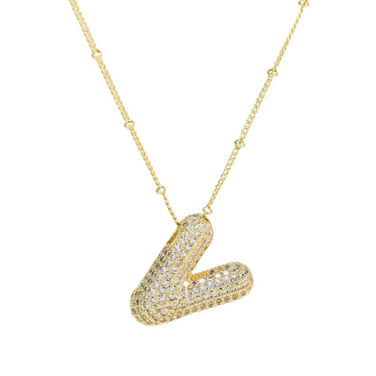 Brass Zircon Bubble Balloon Letter Pendant Necklace For Women - DATNEWDRIP