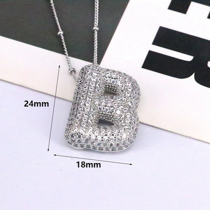 Brass Zircon Bubble Balloon Letter Pendant Necklace For Women - DATNEWDRIP
