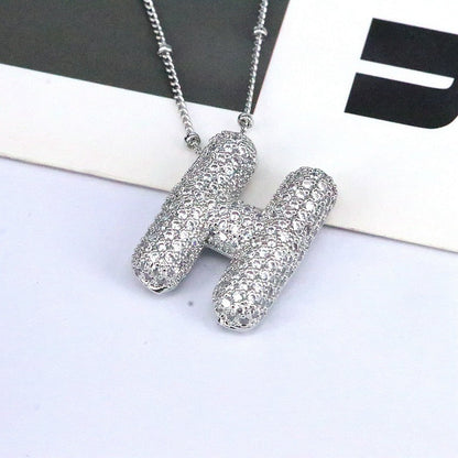 Brass Zircon Bubble Balloon Letter Pendant Necklace For Women - DATNEWDRIP