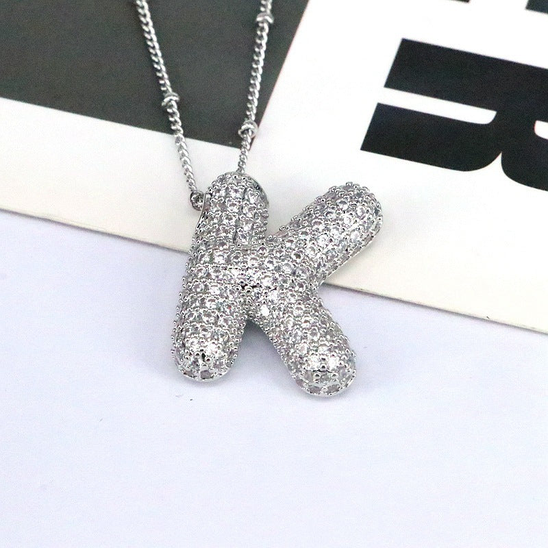Brass Zircon Bubble Balloon Letter Pendant Necklace For Women - DATNEWDRIP