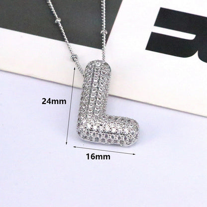 Brass Zircon Bubble Balloon Letter Pendant Necklace For Women - DATNEWDRIP
