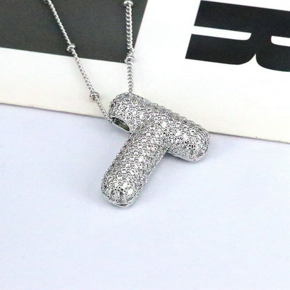 Brass Zircon Bubble Balloon Letter Pendant Necklace For Women - DATNEWDRIP