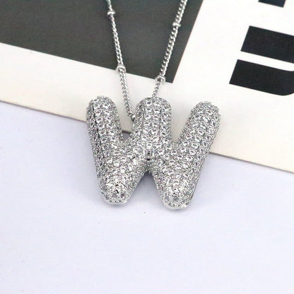 Brass Zircon Bubble Balloon Letter Pendant Necklace For Women - DATNEWDRIP