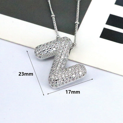 Brass Zircon Bubble Balloon Letter Pendant Necklace For Women - DATNEWDRIP