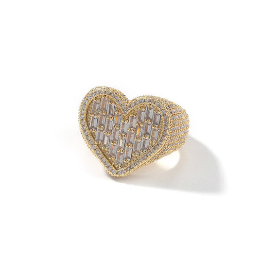 Iced Out Heart Baguette Ring