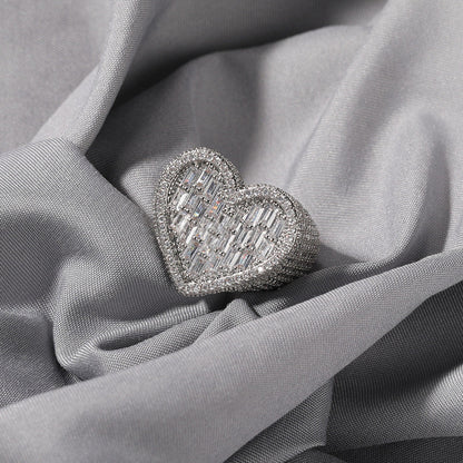 Iced Out Heart Baguette Ring
