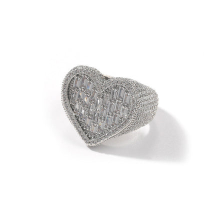 Iced Out Heart Baguette Ring