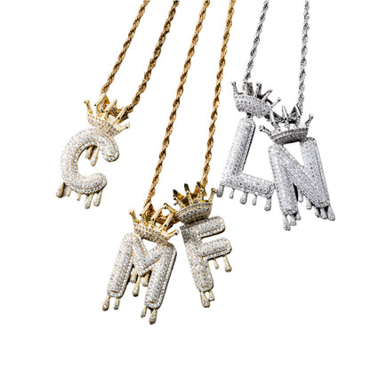 Iced Out Alphabet Crown Pendant