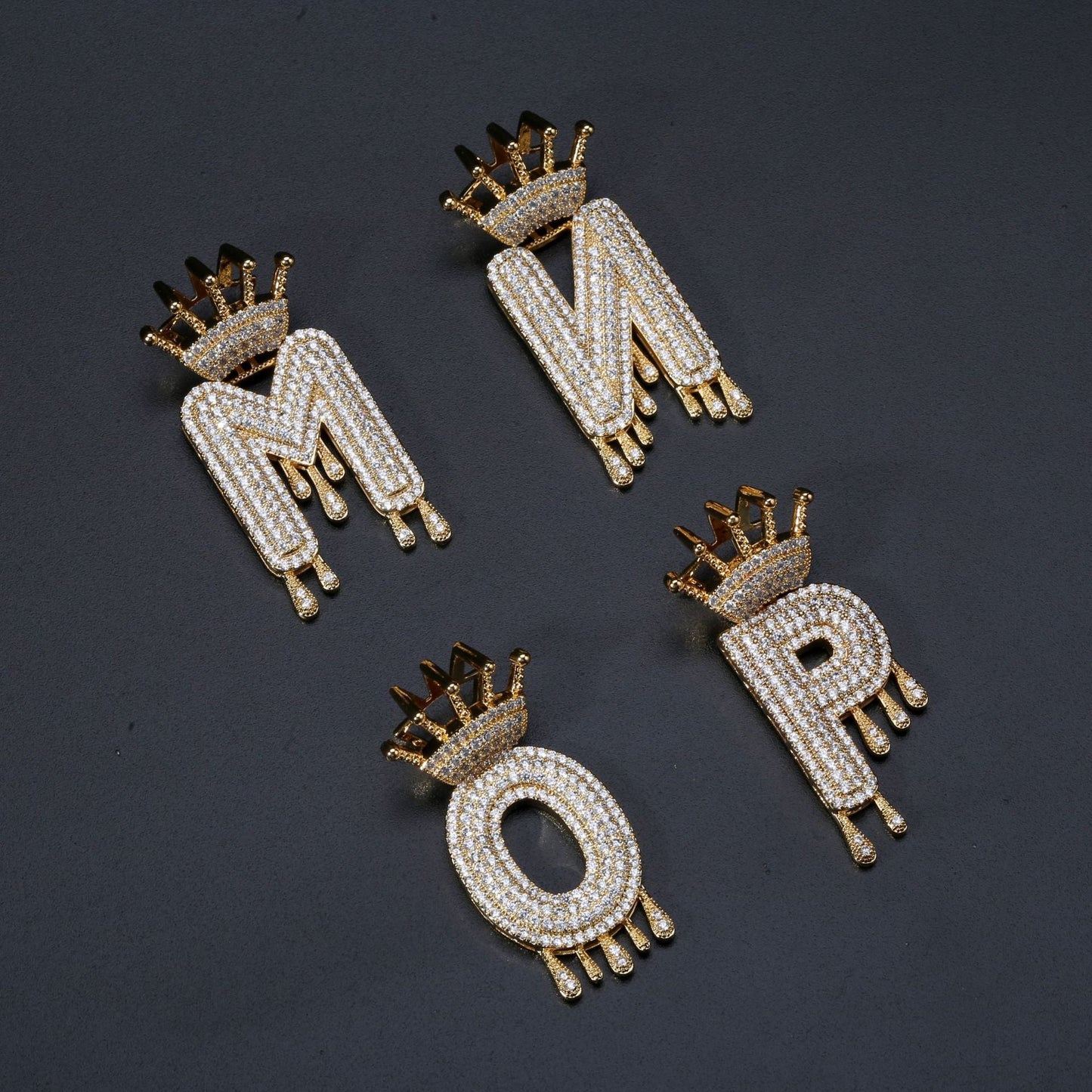 Iced Out Alphabet Crown Pendant