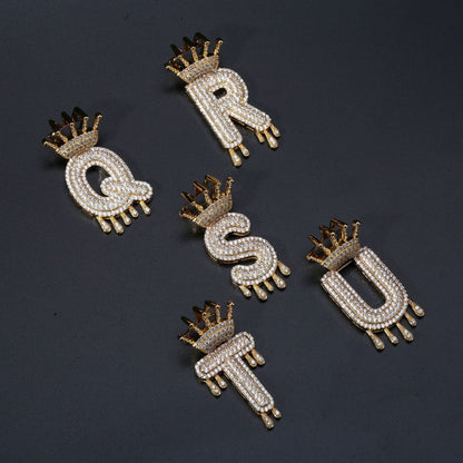 Iced Out Alphabet Crown Pendant