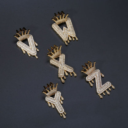 Iced Out Alphabet Crown Pendant