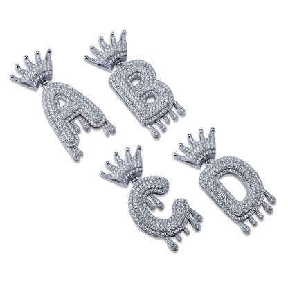 Iced Out Alphabet Crown Pendant