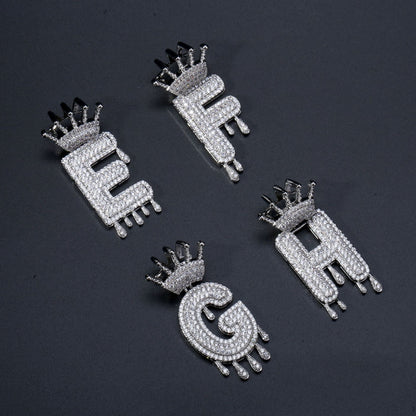 Iced Out Alphabet Crown Pendant