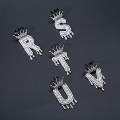 Iced Out Alphabet Crown Pendant